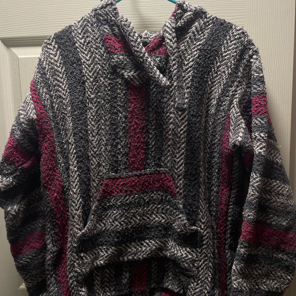 Striped Baja Hoodie in Black, Gray, and Red